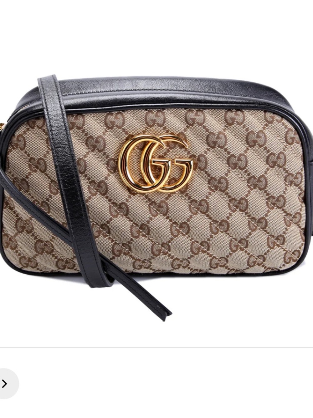 Gucci Tan GG Supreme Canvas Shoulder Camera Bag with Black Trim